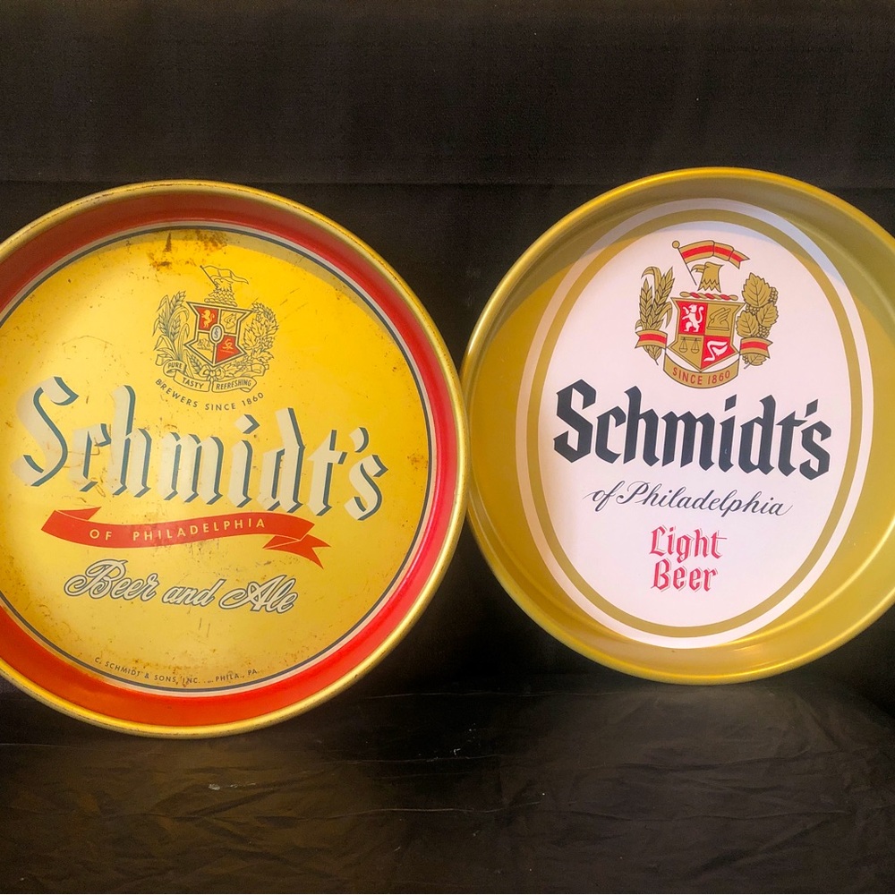 Schmidt’s of Philadelphia beer trays circa 1970 and Pabst Blue Ribbon tray